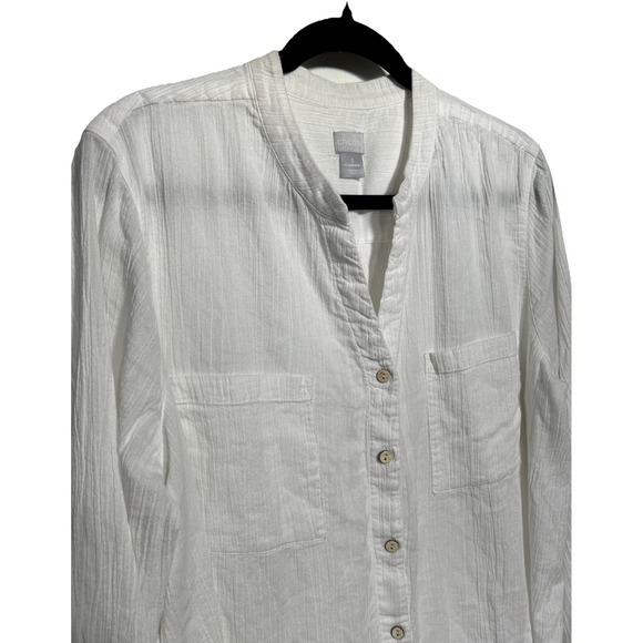Chico's Cotton Gauze Top White Faux Wood Buttons Relaxed Fit Size 3 Beach Boho - Picture 3 of 13